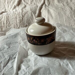 Vintage Vitromaster Ceramic Sugar Bowl Fruit and Scrolls Pattern with Lid